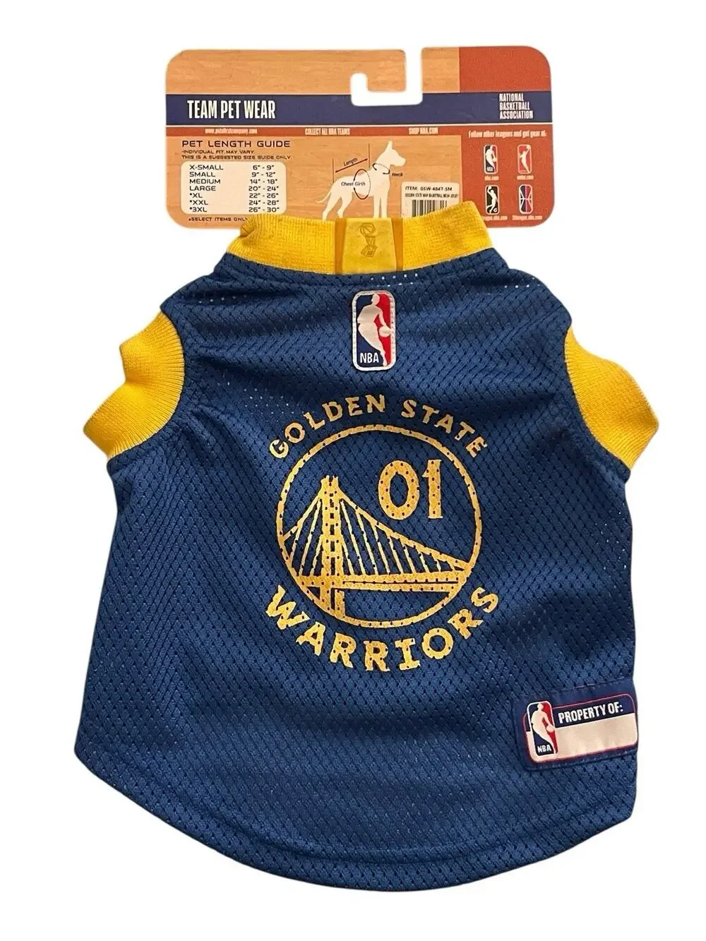 Golden State Warriors Officially Licensed Pet Dog Mesh Jersey, #01, Size Small